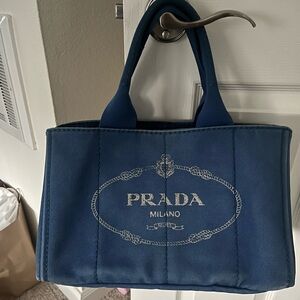 Prada Blue Canvas Tote Bag